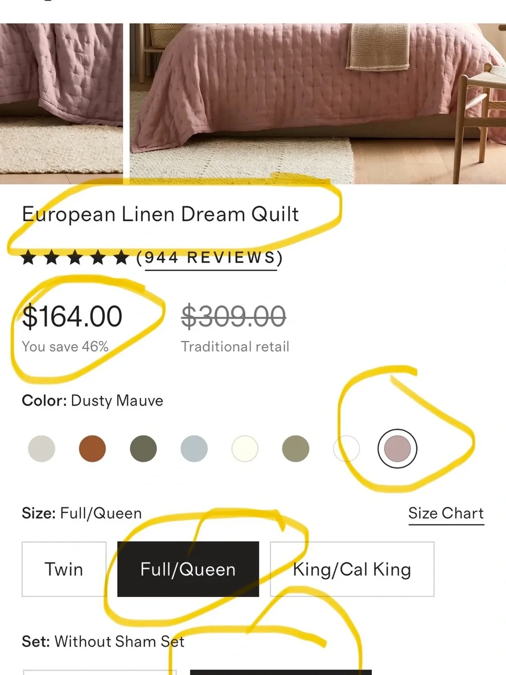 NEW Quince Queen European Linen Dream Quilt Dusty Mauve $164